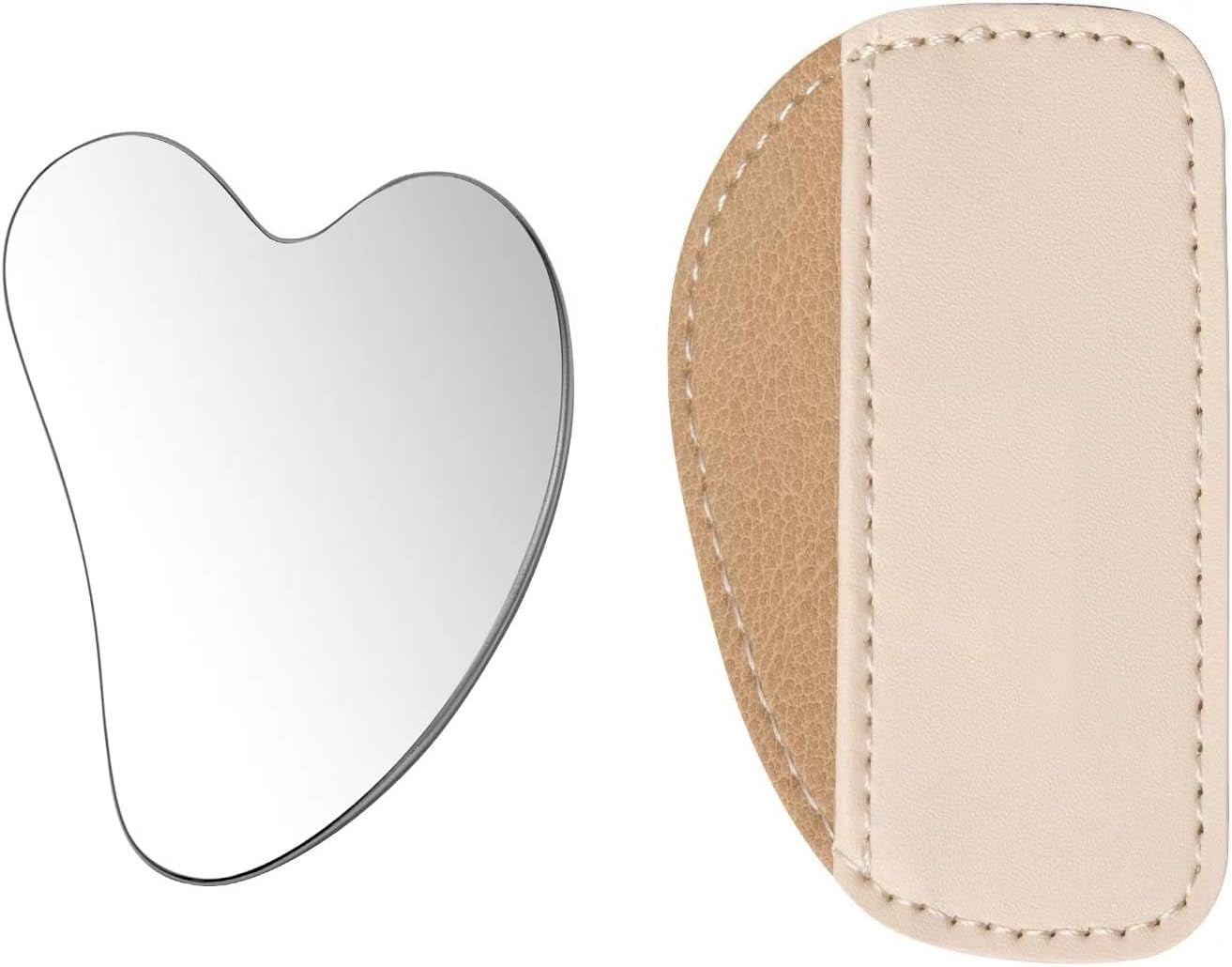 Stainless Steel Gua Sha Facial Tools Set, Metal Guasha Tool for Face and Body Massage（Scraping Board+Leather Cover）