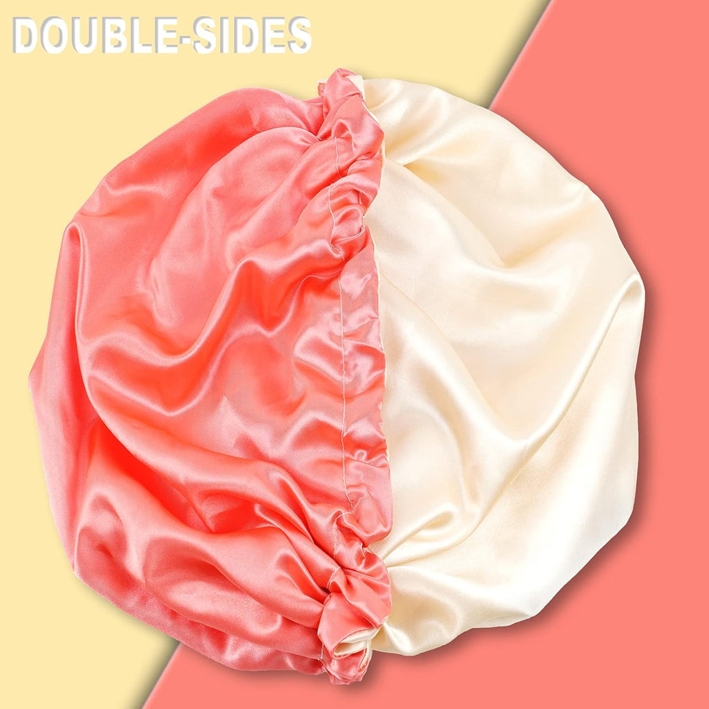 Satin Sleep Cap, Double-Sided Adjustable Bonnet (Coral)