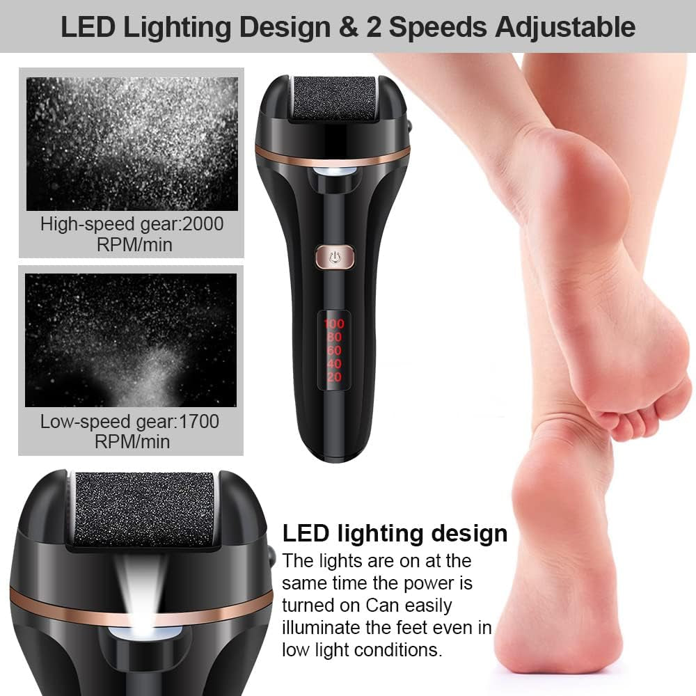 Electric Foot File Callus Remover, Rechargeable Pedicure Tools Foot Care Kit, Callus Remover for Feet with 3 Roller Heads,2 Speed for Remove Cracked Heels Calluses and Hard Skin