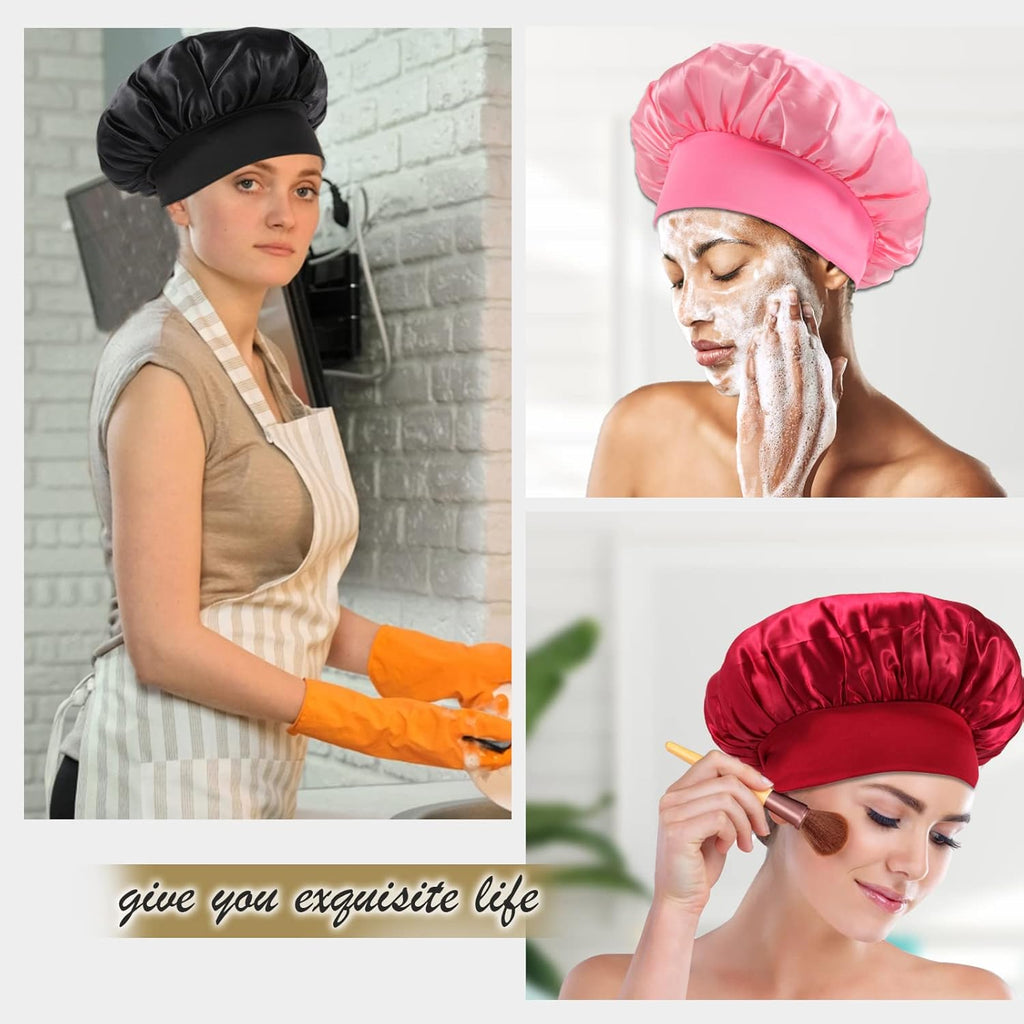 10 Pcs Bonnet, Superior Satin Bonnet with Elastic Wide Band, Silk Hair Bonnet for Sleeping Women Men Curly Dreadlock Braid Hair (Multicolor Share Pack)