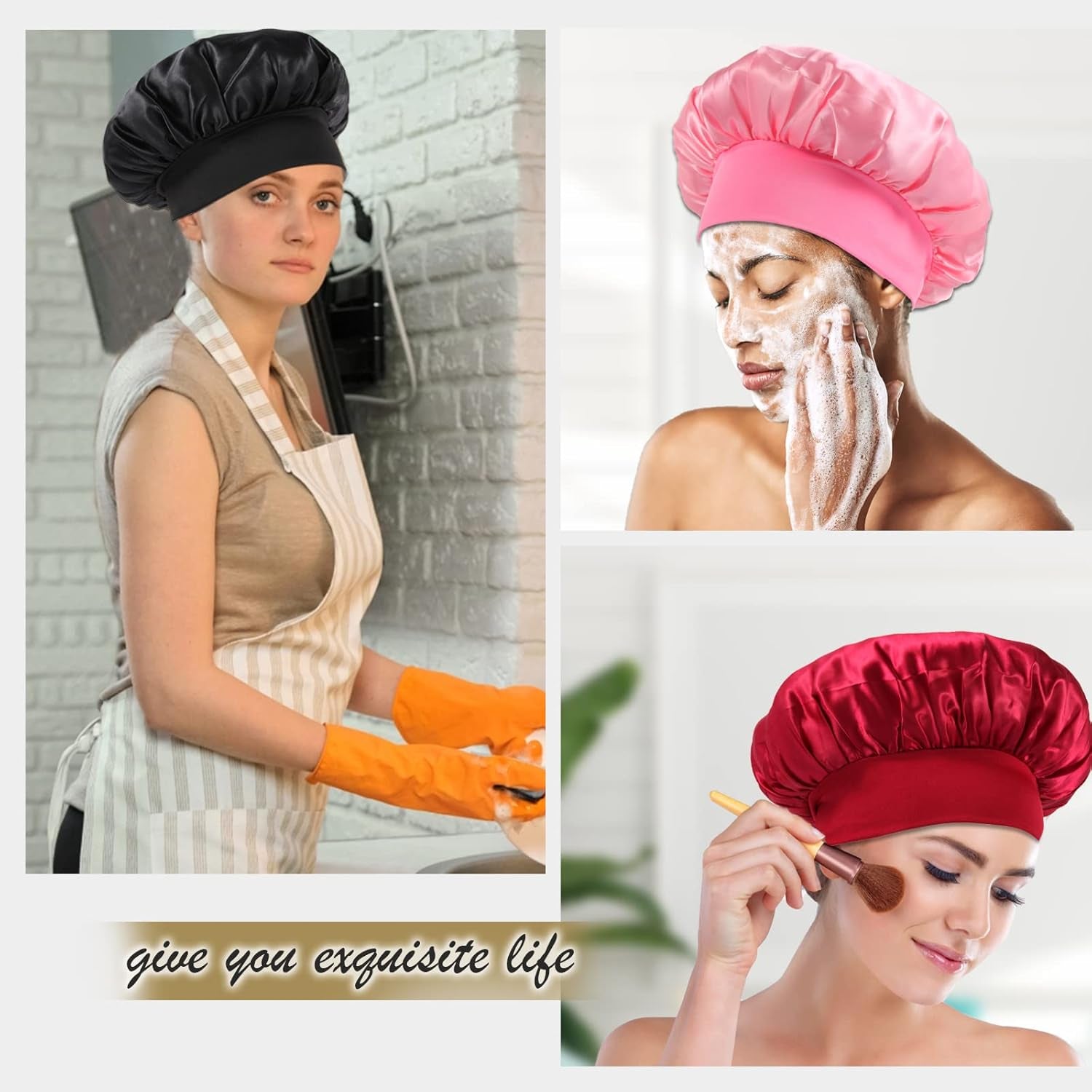 10 Pcs Bonnet, Superior Satin Bonnet with Elastic Wide Band, Silk Hair Bonnet for Sleeping Women Men Curly Dreadlock Braid Hair (Multicolor Share Pack)