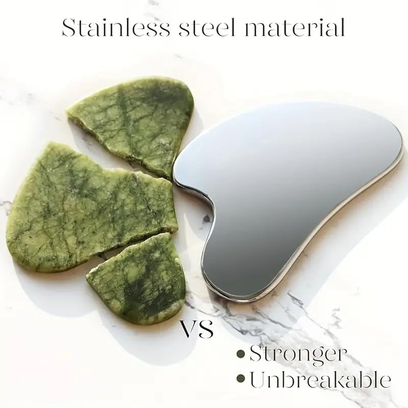 Stainless Steel Gua Sha Facial Tools Set, Metal Guasha Tool for Face and Body Massage（Scraping Board+Leather Cover）