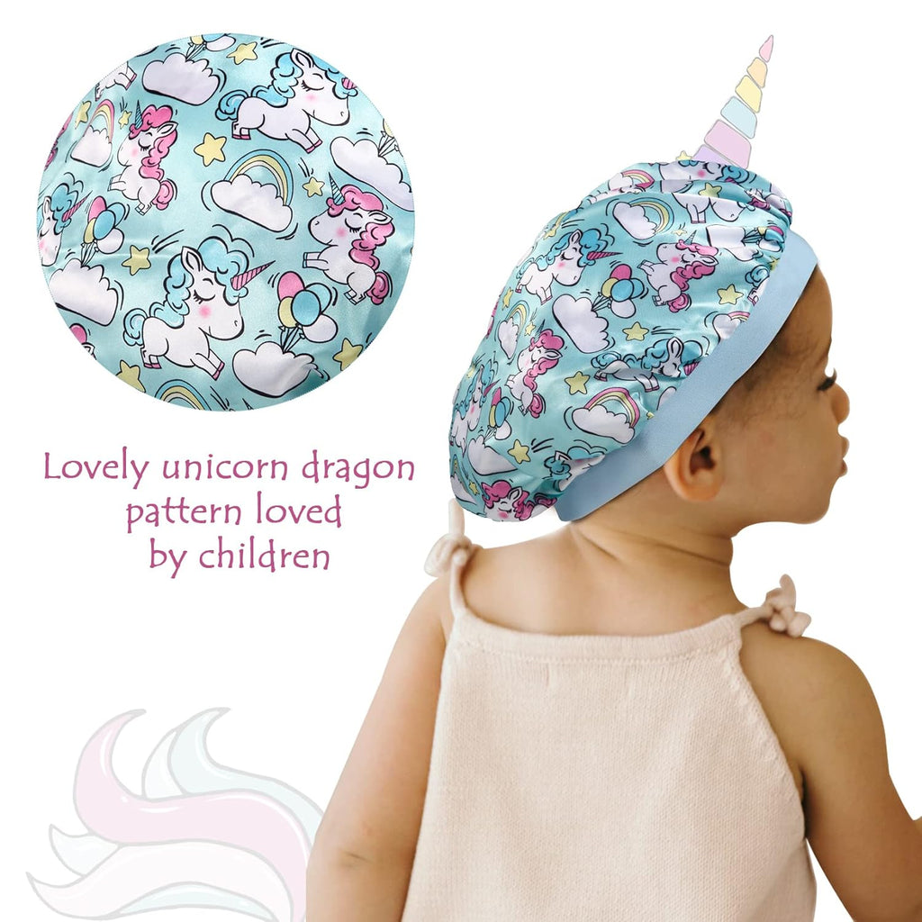 4 Pack Kids Satin Sleep Bonnets Girl Silk Hair Caps Wide Band for Curly Hair