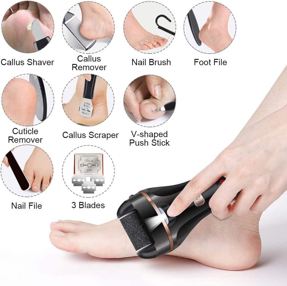 Electric Foot File Callus Remover, Rechargeable Pedicure Tools Foot Care Kit, Callus Remover for Feet with 3 Roller Heads,2 Speed for Remove Cracked Heels Calluses and Hard Skin