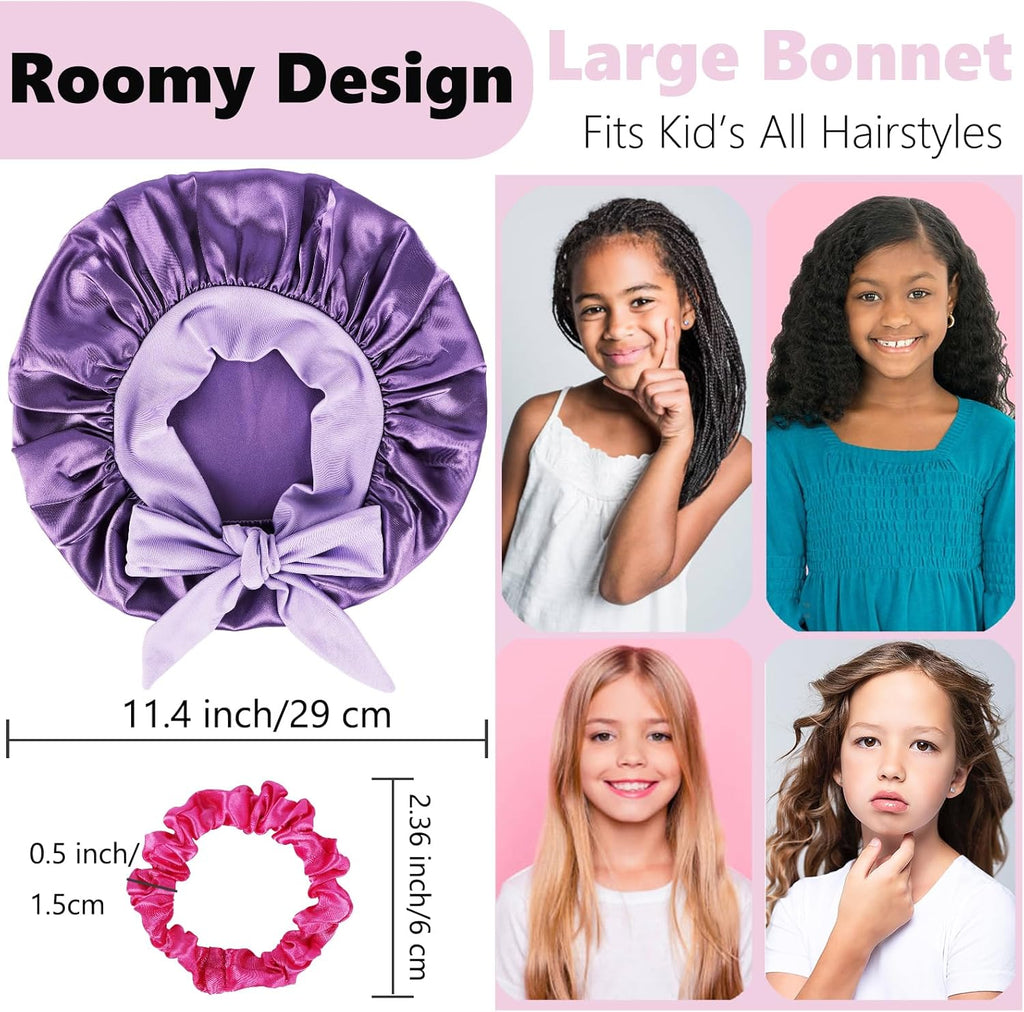 2 PCS Kids Bonnets for Girls,Silk Bonnet for Kids Sleeping Toddler Bonnet with Scrunchies