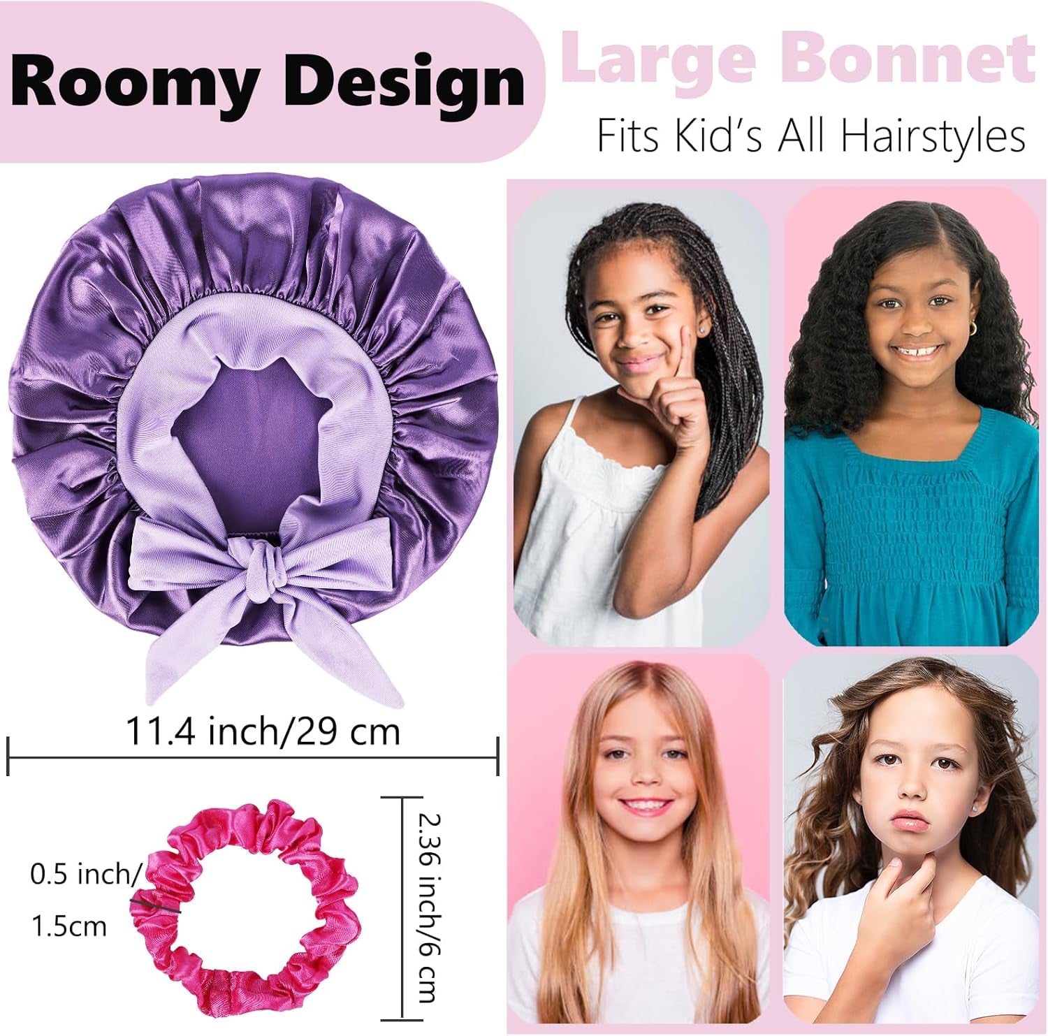 2 PCS Kids Bonnets for Girls,Silk Bonnet for Kids Sleeping Toddler Bonnet with Scrunchies