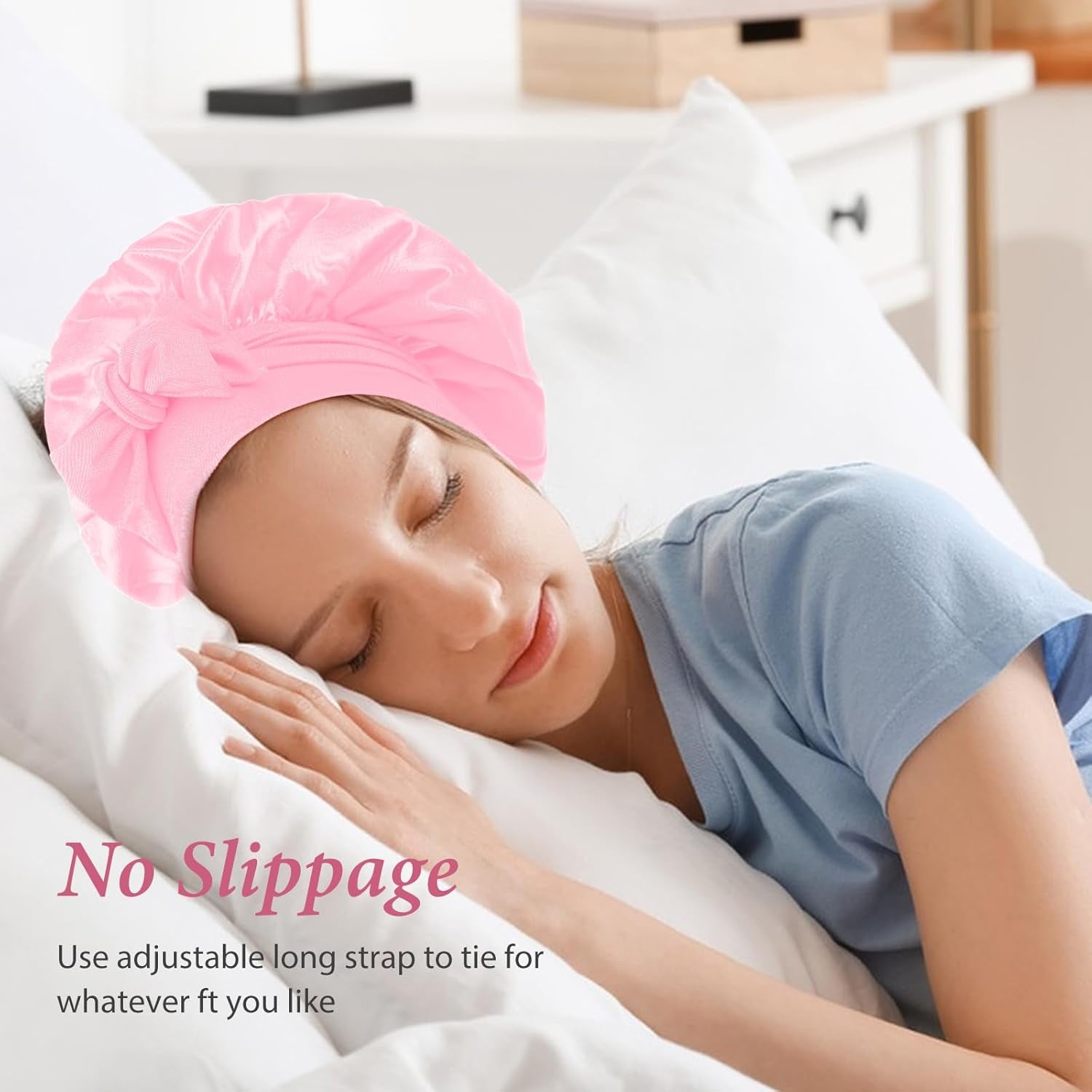 Satin Bonnet for Women, Silk Hair Bonnet for Sleeping Cap with Tie Band and Scrunchies, Hair Bonnet for Curly Hair Braid