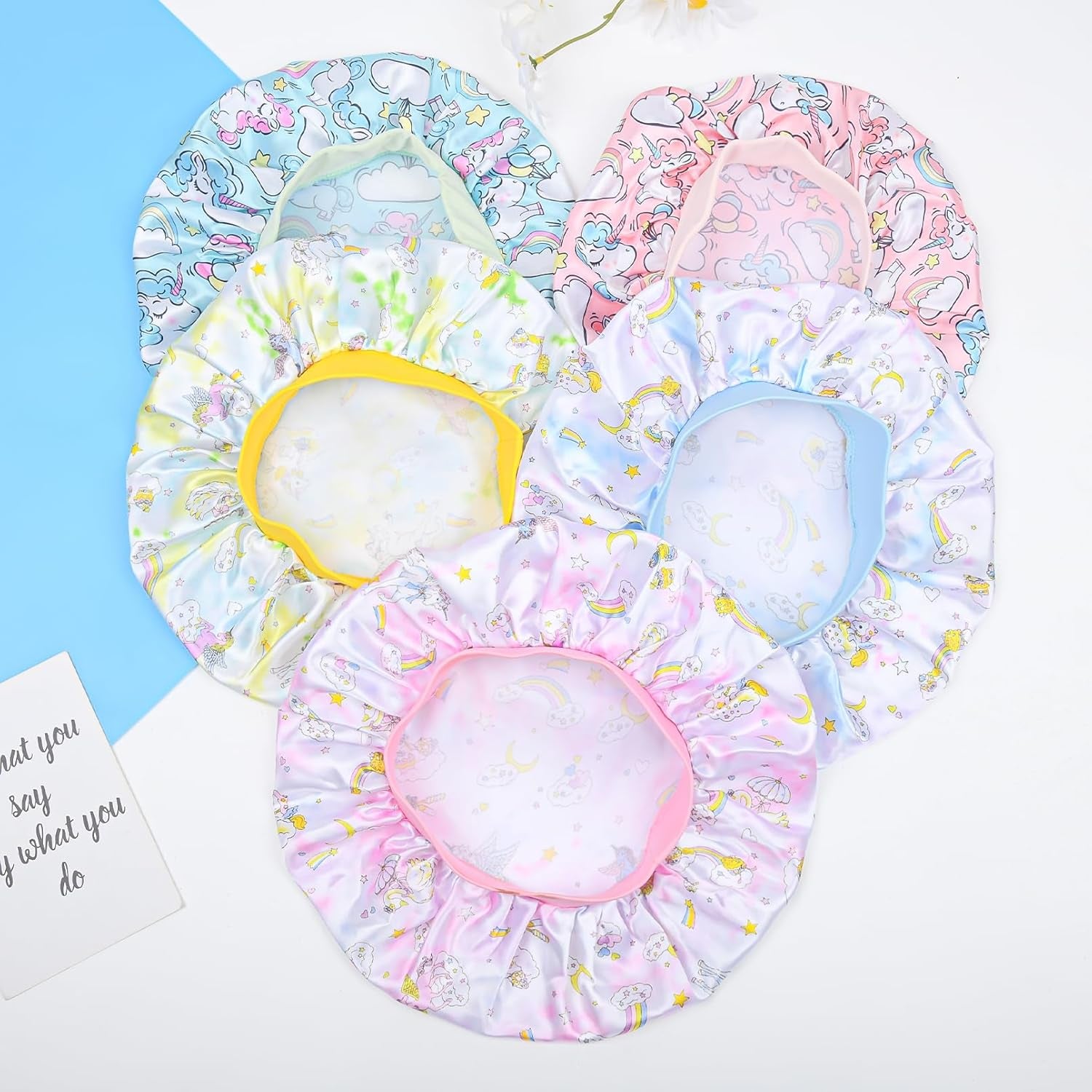 5 Pcs Kids Bonnet for Girls Silk Bonnet Sleeping Kid Baby Toddler Wide Band Night Sleep Caps Colorful Night Hats Natural Hair