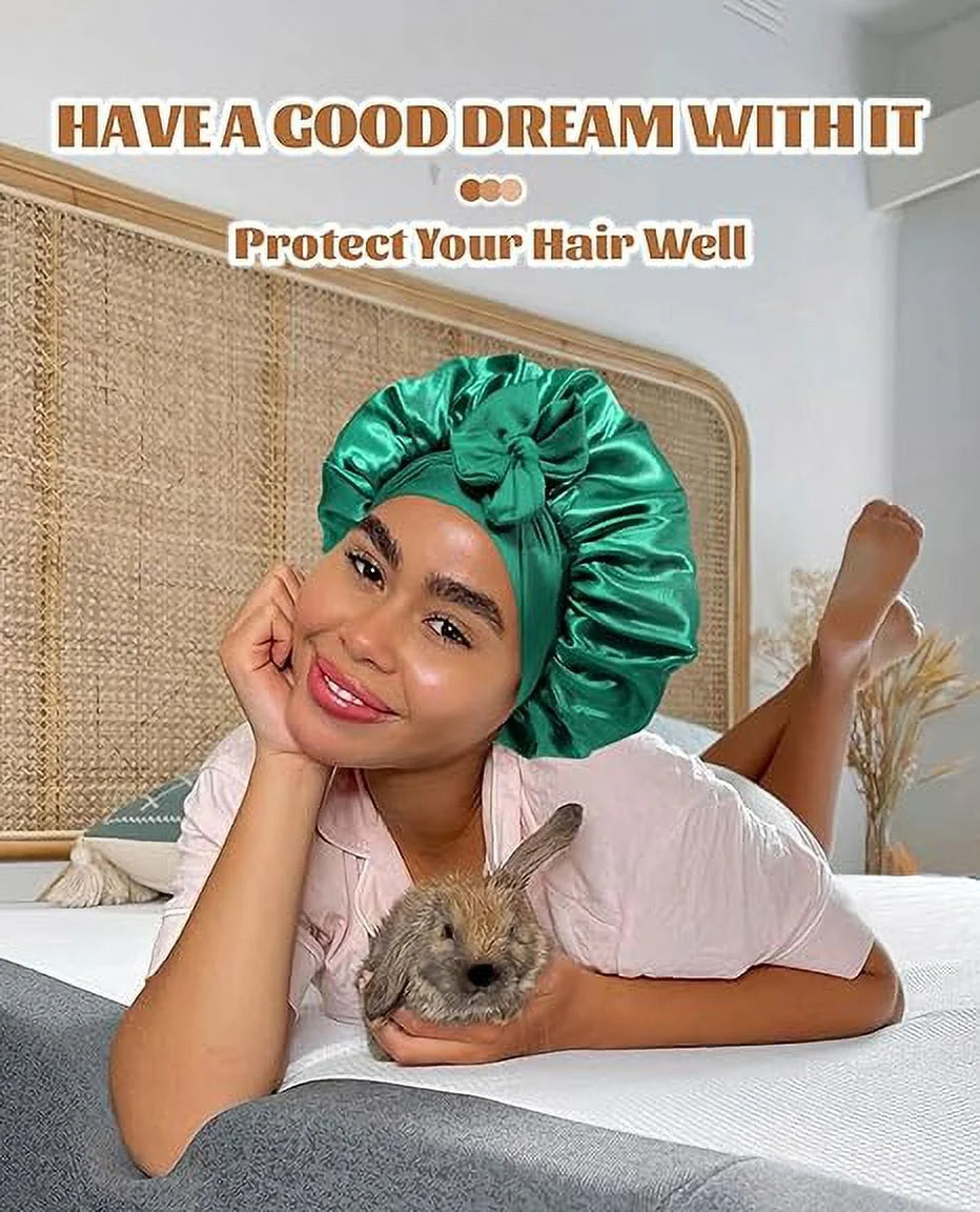 Satin Bonnet Silk Bonnet for Sleeping Silk Sleep Cap Double Layer Hair Bonnet with Elastic Tie Band