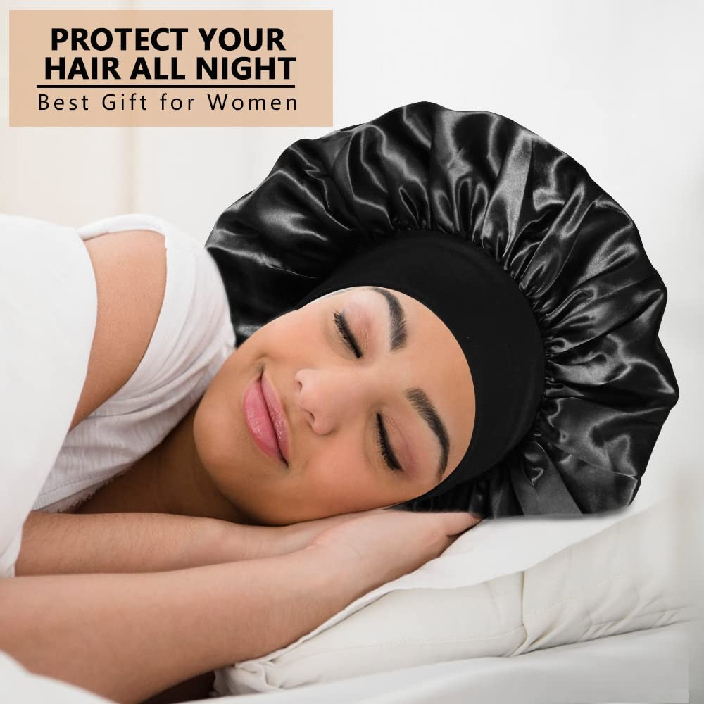 3PCS Extra Large Satin Bonnets for Sleeping, Hair Bonnets for Black Women Braids