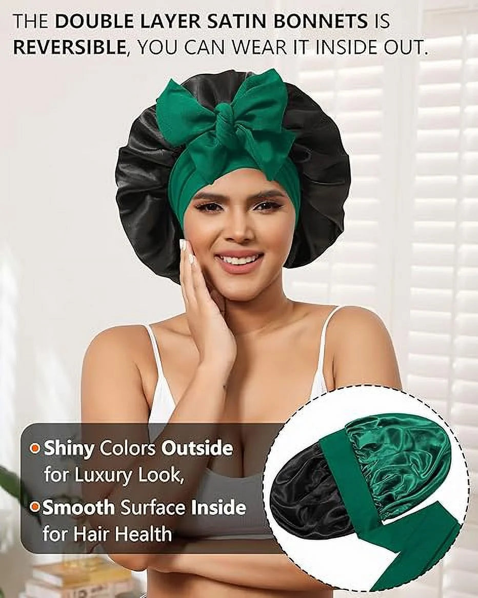 Satin Bonnet Silk Bonnet for Sleeping Silk Sleep Cap Double Layer Hair Bonnet with Elastic Tie Band
