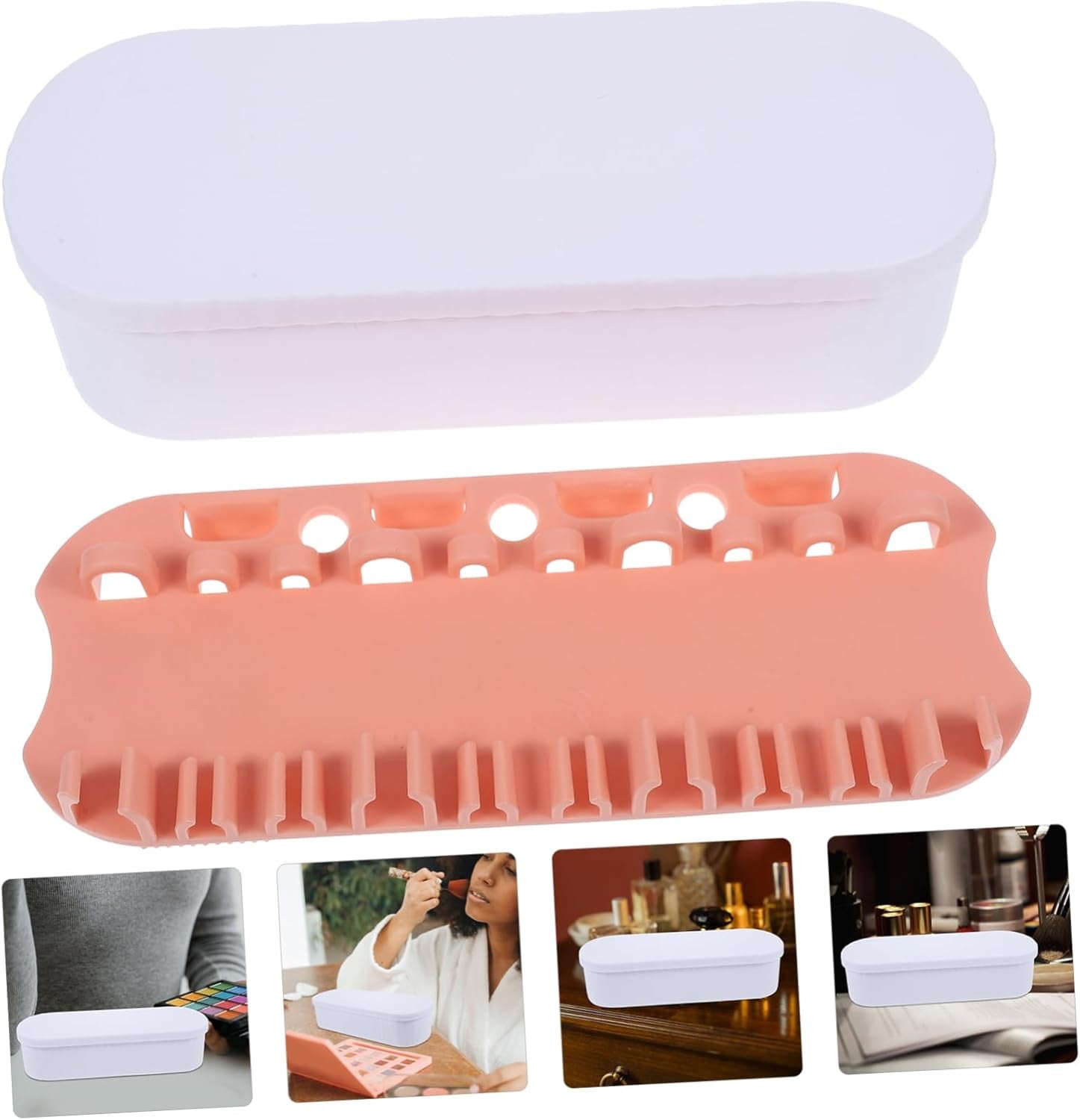 Makeup Brush Cleaner Box Makeup Tools Organizer Brush Holder Drying Rack Safe Material White