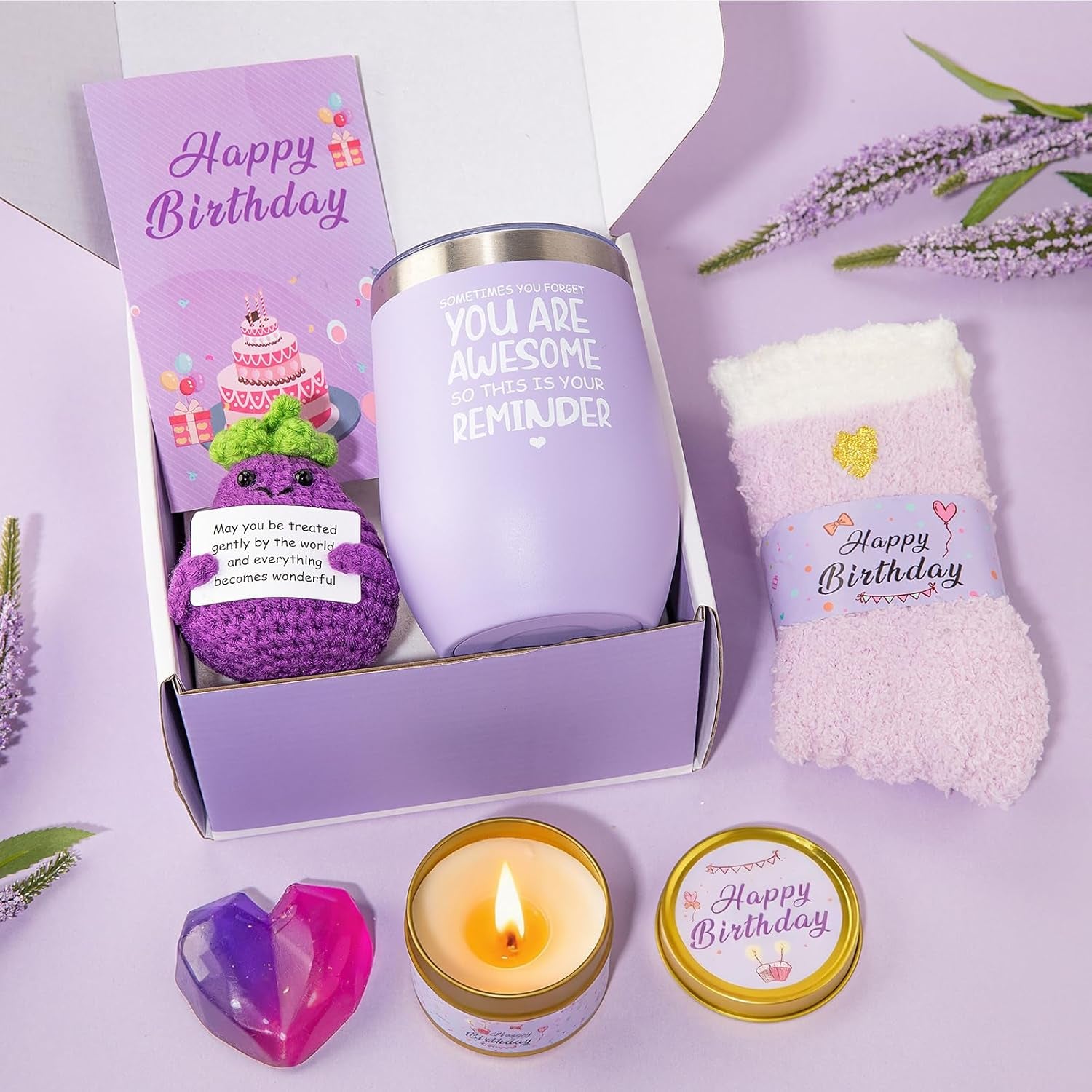 Birthday Gifts for Women,Unique Birthday Presents Friendship Gift Purple Relaxing Self Care Set Ideas Care Package Gifts Basket for Women Mom Sister Best Female Friend Gifts Box