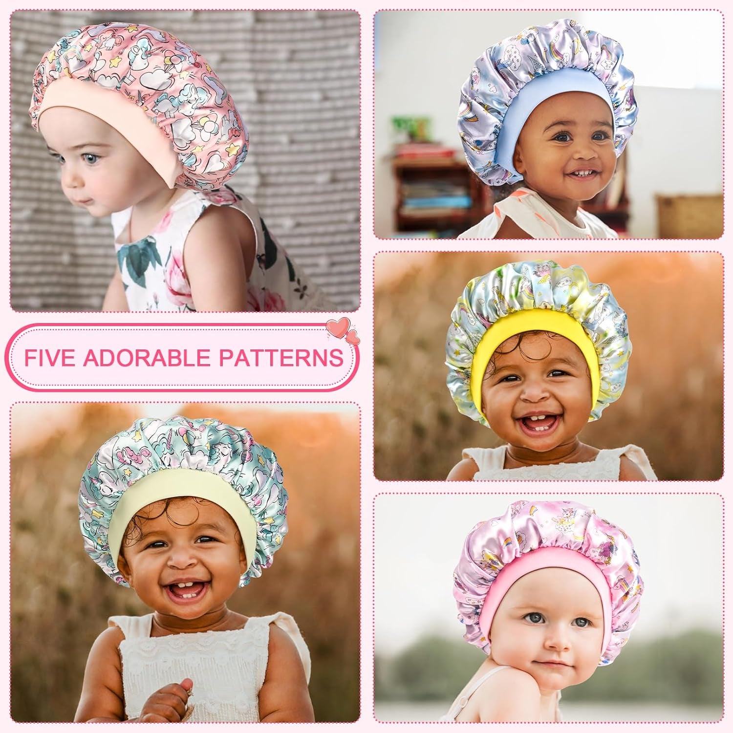 5 Pcs Kids Bonnet for Girls Silk Bonnet Sleeping Kid Baby Toddler Wide Band Night Sleep Caps Colorful Night Hats Natural Hair