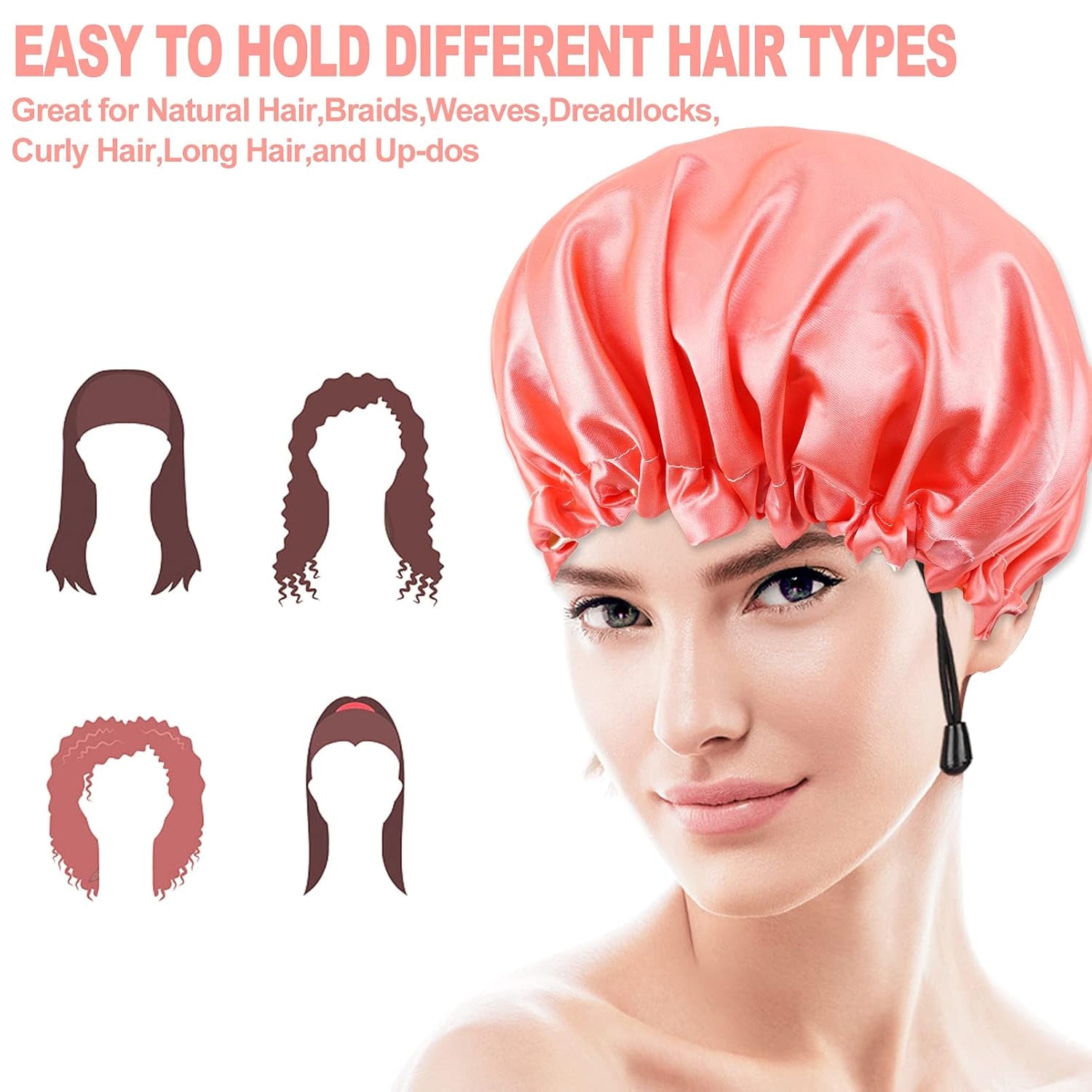 Satin Sleep Cap, Double-Sided Adjustable Bonnet (Coral)