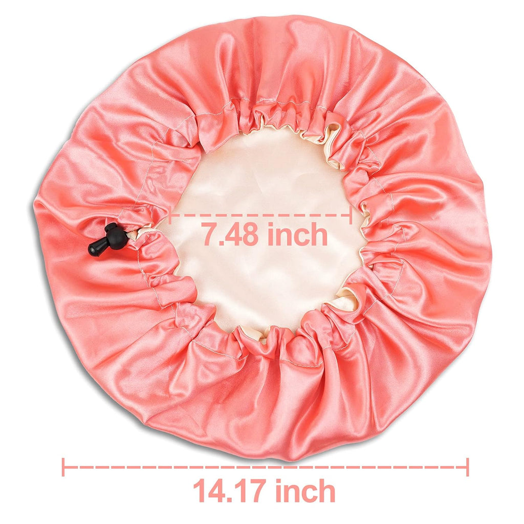 Satin Sleep Cap, Double-Sided Adjustable Bonnet (Coral)