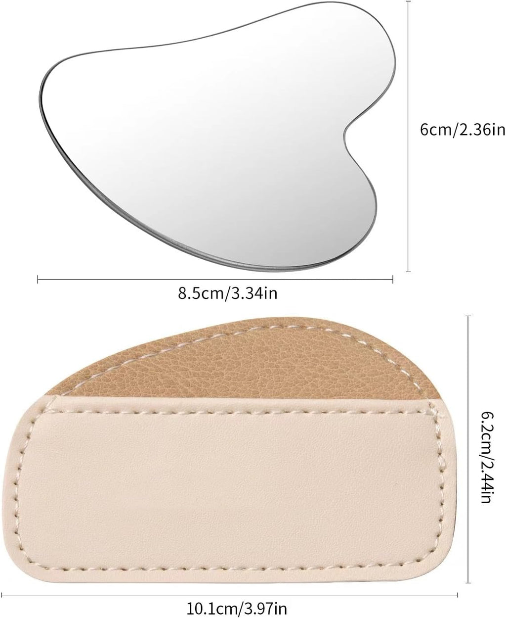 Stainless Steel Gua Sha Facial Tools Set, Metal Guasha Tool for Face and Body Massage（Scraping Board+Leather Cover）