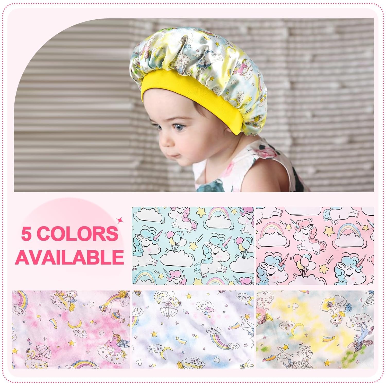5 Pcs Kids Bonnet for Girls Silk Bonnet Sleeping Kid Baby Toddler Wide Band Night Sleep Caps Colorful Night Hats Natural Hair