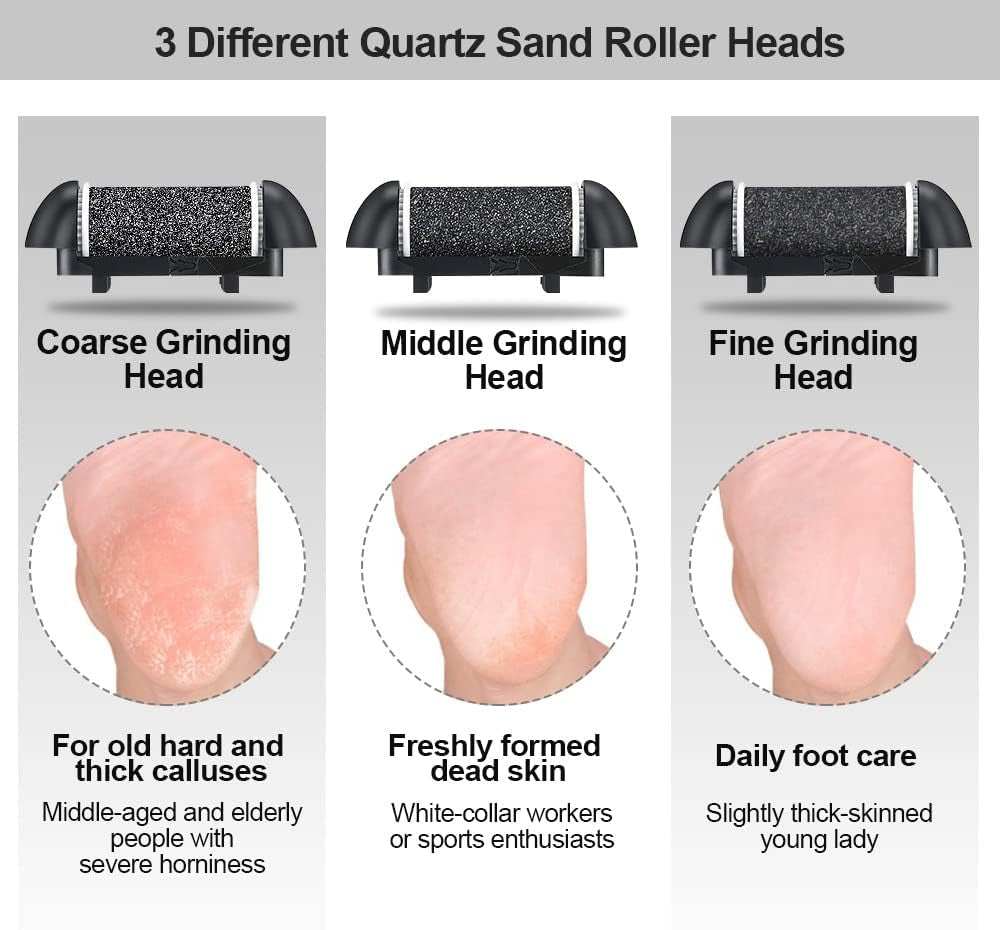 Electric Foot File Callus Remover, Rechargeable Pedicure Tools Foot Care Kit, Callus Remover for Feet with 3 Roller Heads,2 Speed for Remove Cracked Heels Calluses and Hard Skin