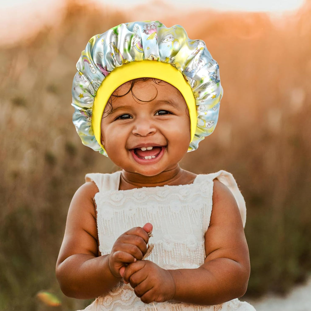 5 Pcs Kids Bonnet for Girls Silk Bonnet Sleeping Kid Baby Toddler Wide Band Night Sleep Caps Colorful Night Hats Natural Hair