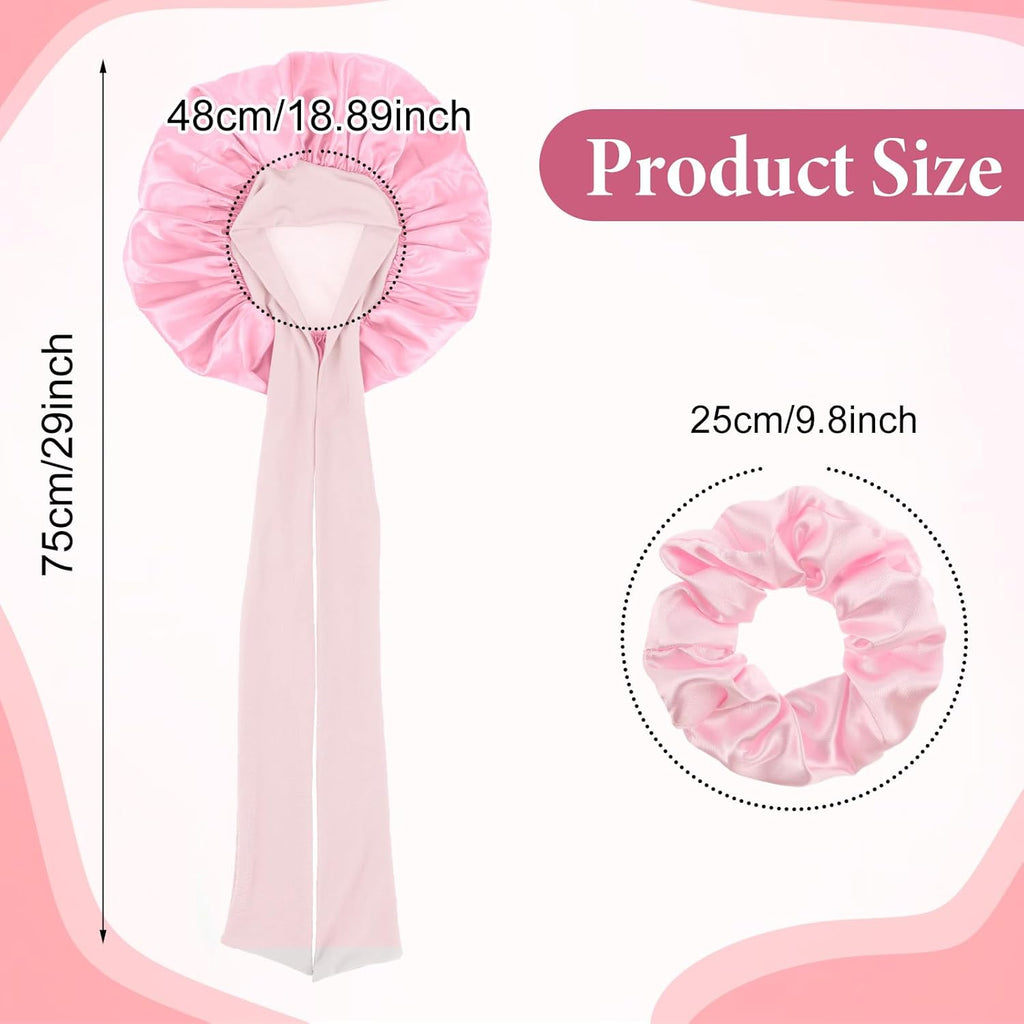 Satin Bonnet for Women, Silk Hair Bonnet for Sleeping Cap with Tie Band and Scrunchies, Hair Bonnet for Curly Hair Braid