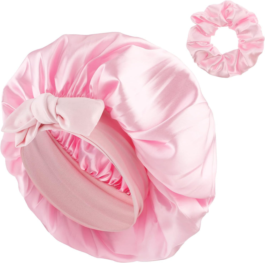Satin Bonnet for Women, Silk Hair Bonnet for Sleeping Cap with Tie Band and Scrunchies, Hair Bonnet for Curly Hair Braid