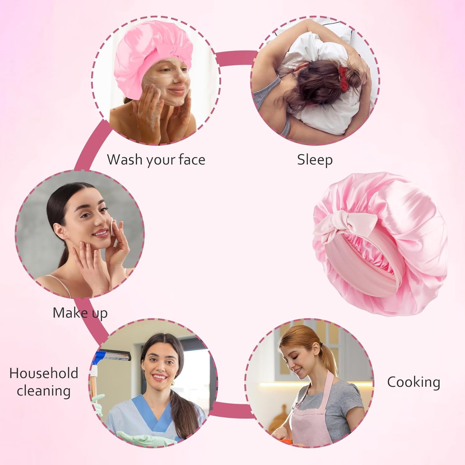 Satin Bonnet for Women, Silk Hair Bonnet for Sleeping Cap with Tie Band and Scrunchies, Hair Bonnet for Curly Hair Braid