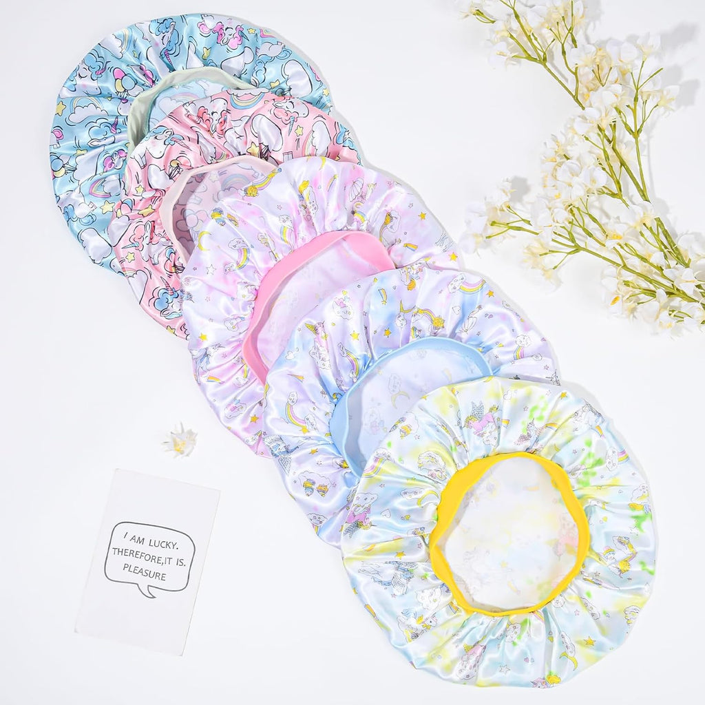 5 Pcs Kids Bonnet for Girls Silk Bonnet Sleeping Kid Baby Toddler Wide Band Night Sleep Caps Colorful Night Hats Natural Hair