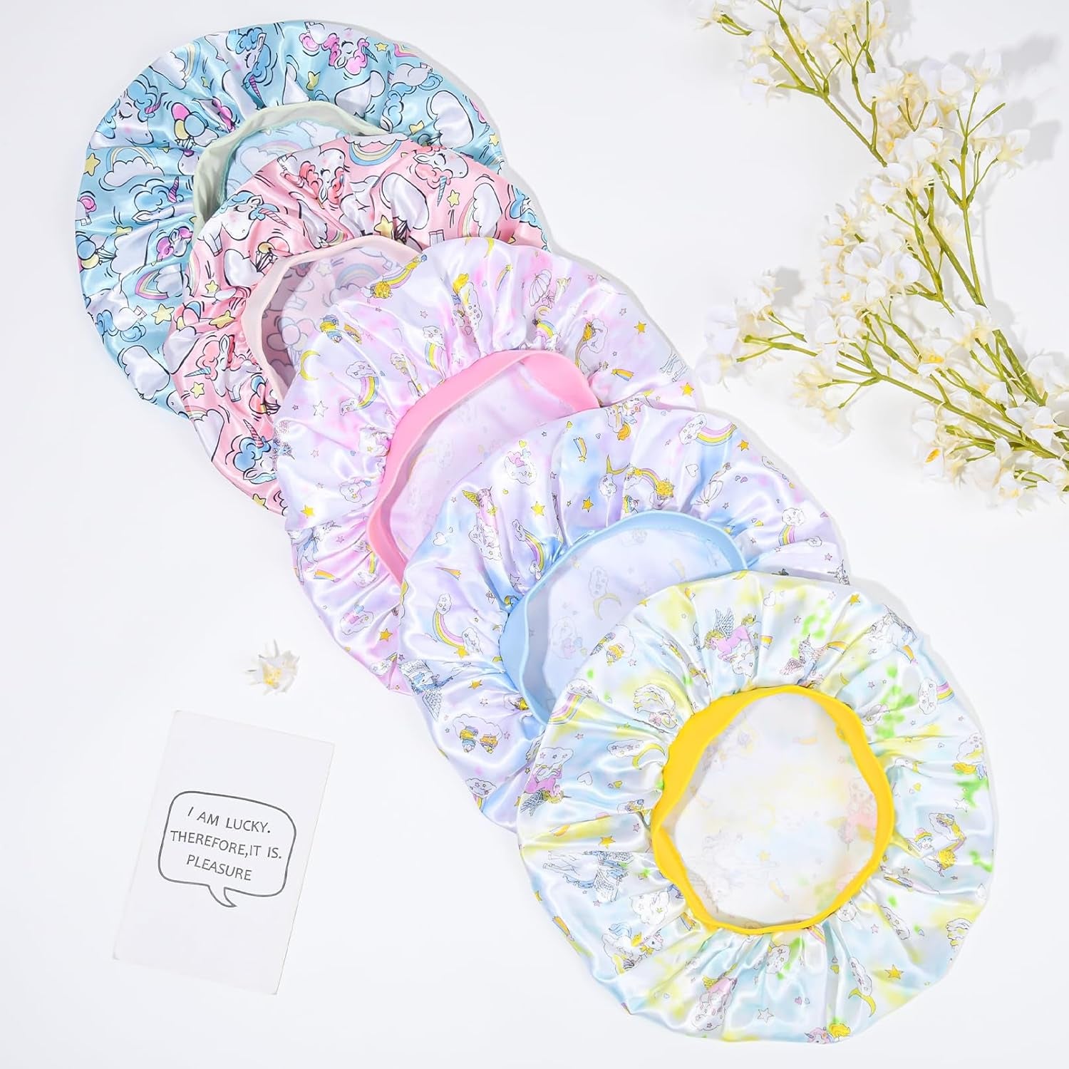 5 Pcs Kids Bonnet for Girls Silk Bonnet Sleeping Kid Baby Toddler Wide Band Night Sleep Caps Colorful Night Hats Natural Hair