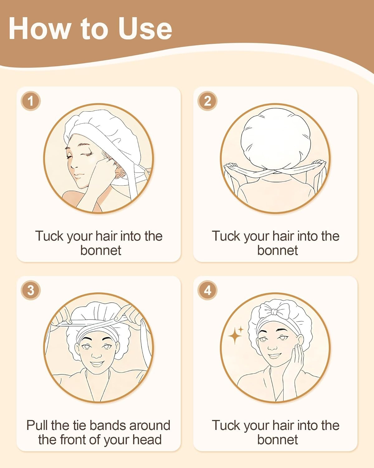 Satin Bonnet for Women Silk Bonnets for Sleeping Curly Hair Bonnet with Elastic Tie Band Reversible Double Layer Sleep Cap Hair Wrap (Bean Paste + Pink)