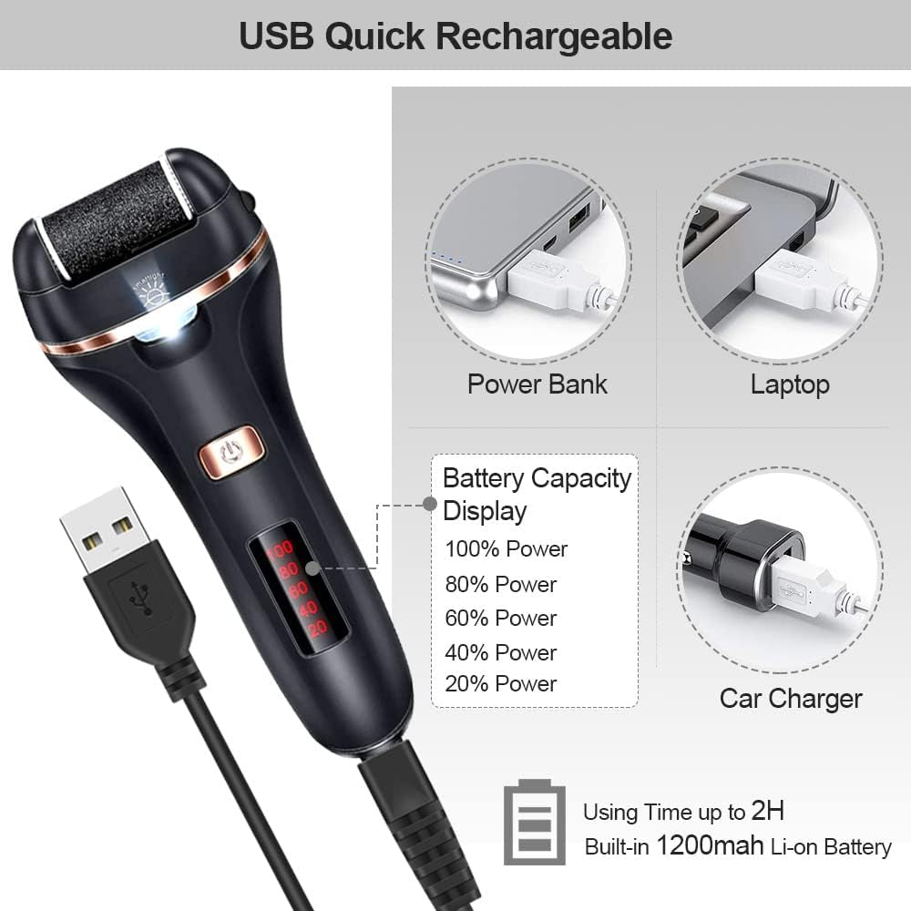 Electric Foot File Callus Remover, Rechargeable Pedicure Tools Foot Care Kit, Callus Remover for Feet with 3 Roller Heads,2 Speed for Remove Cracked Heels Calluses and Hard Skin