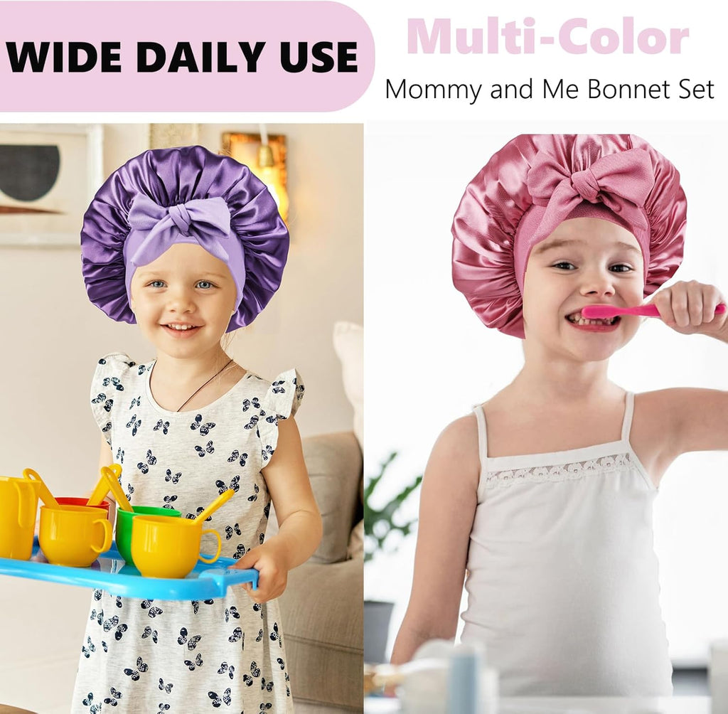 2 PCS Kids Bonnets for Girls,Silk Bonnet for Kids Sleeping Toddler Bonnet with Scrunchies