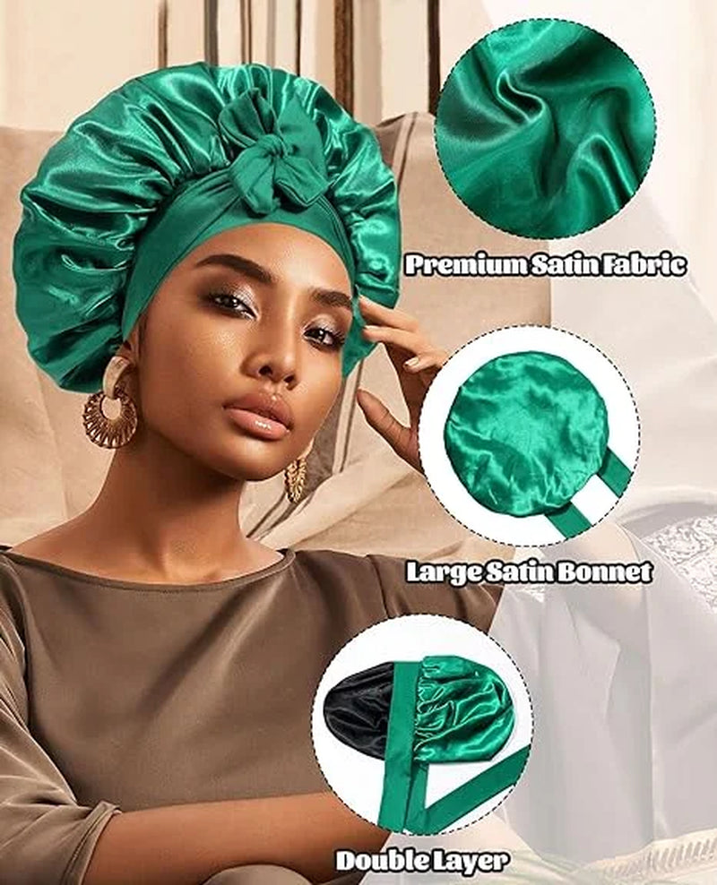 Satin Bonnet Silk Bonnet for Sleeping Silk Sleep Cap Double Layer Hair Bonnet with Elastic Tie Band