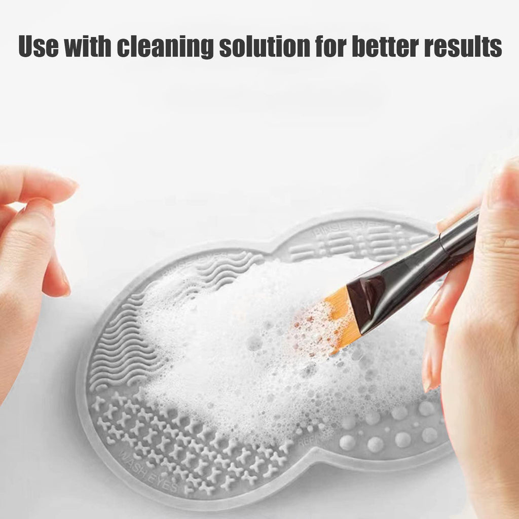 Silicone Makeup Brush & Sponge Cleaner - Cosmetic Brush Cleaning Mat, Suitable for Powder Puff (Gray)