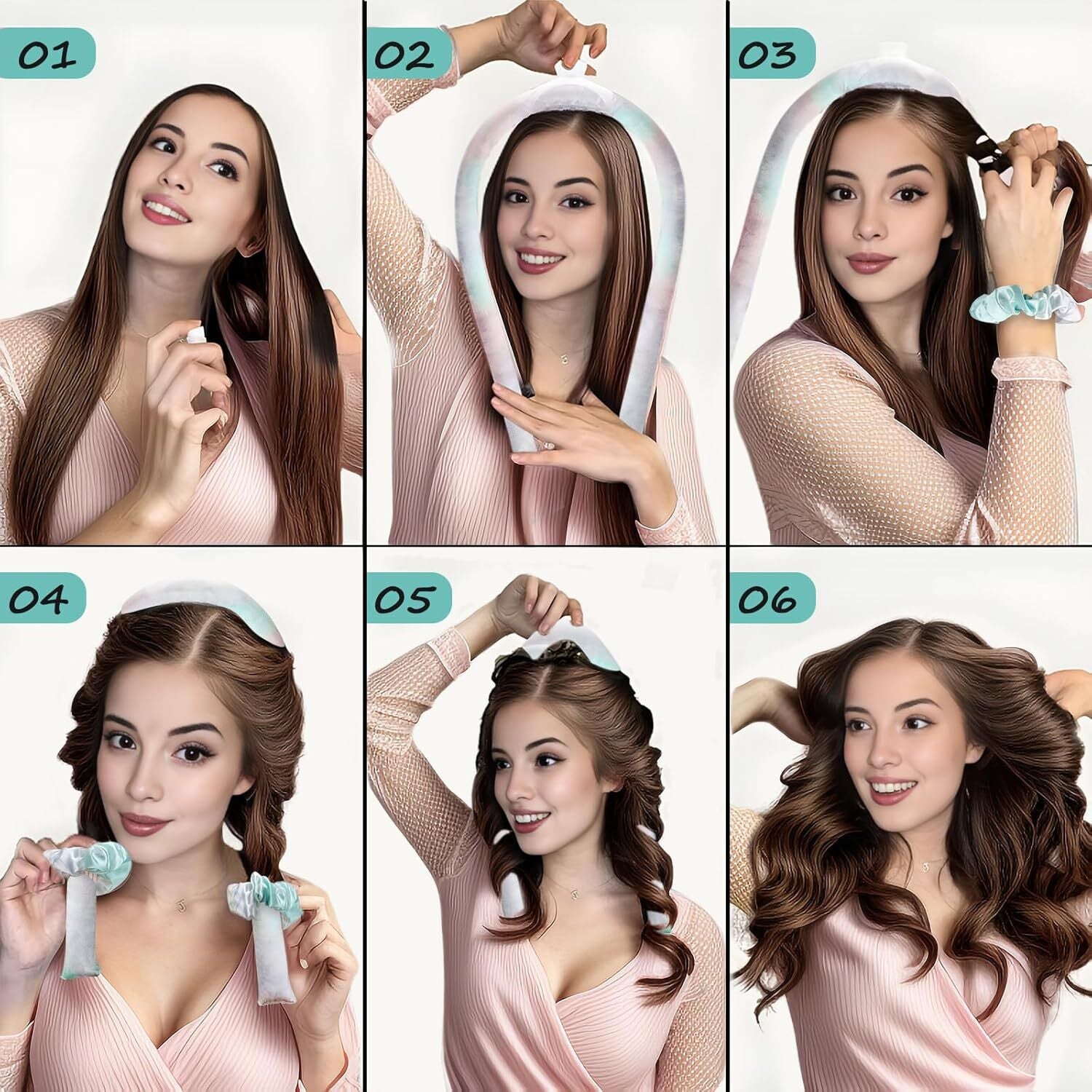 Satin Heatless Hair Curler Set Adjustable Sleep-Friendly Curling Rod & Headband