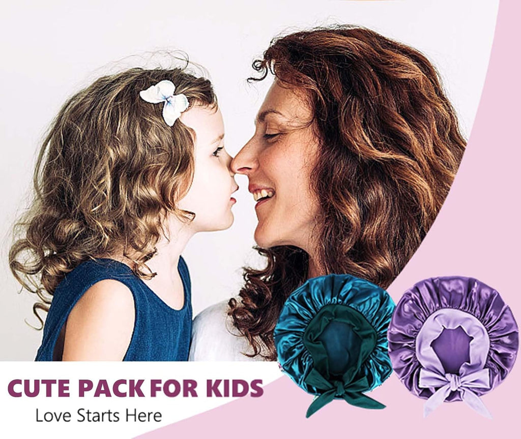 2 PCS Kids Bonnets for Girls,Silk Bonnet for Kids Sleeping Toddler Bonnet with Scrunchies