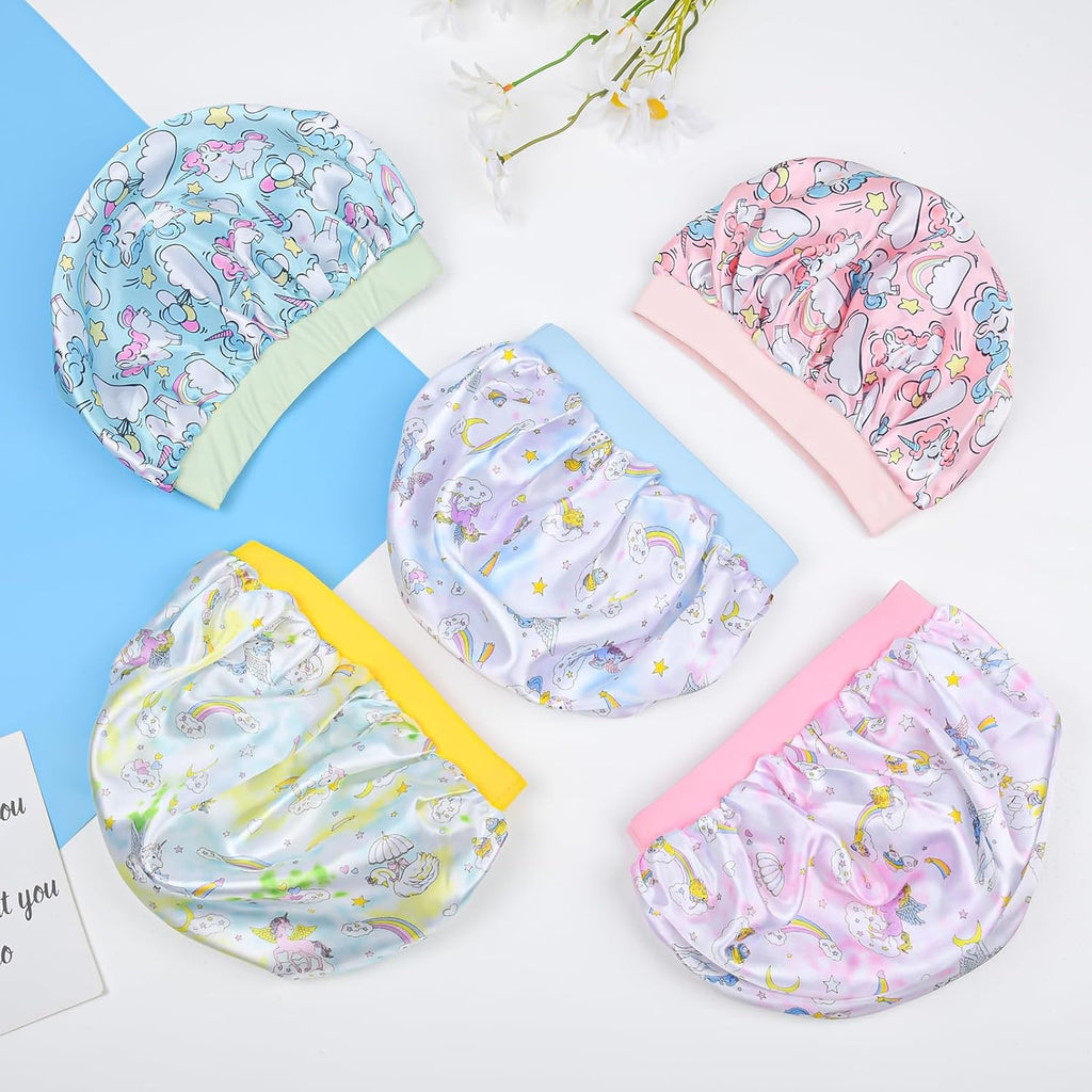 5 Pcs Kids Bonnet for Girls Silk Bonnet Sleeping Kid Baby Toddler Wide Band Night Sleep Caps Colorful Night Hats Natural Hair